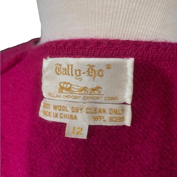 Vintage Tally Ho magenta wool button up cardigan/jacket size 12 - Picture 4 of 8